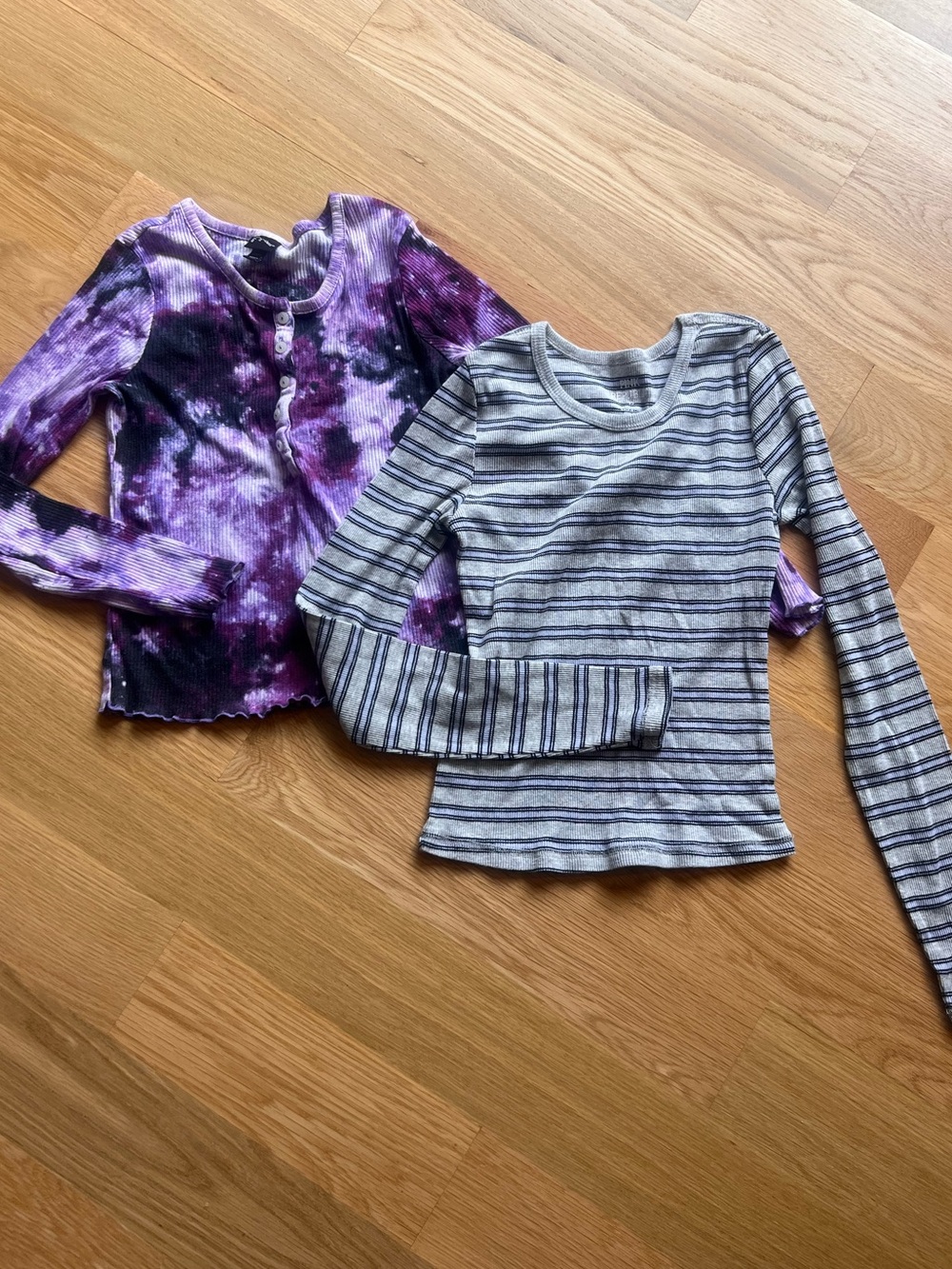 art class Purple Tie-Dye Henley & Gray Striped Long-Sleeve Tops